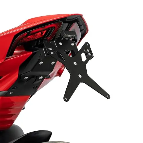 ZIEGER Kennzeichenhalter X-Line für Ducati Panigale V4 - Motorradzubehör mit modellspezifischer Adapterplatte und E-geprüfter Kennzeichenbeleuchtung für optimale Sichtbarkeit und Sicherheit.