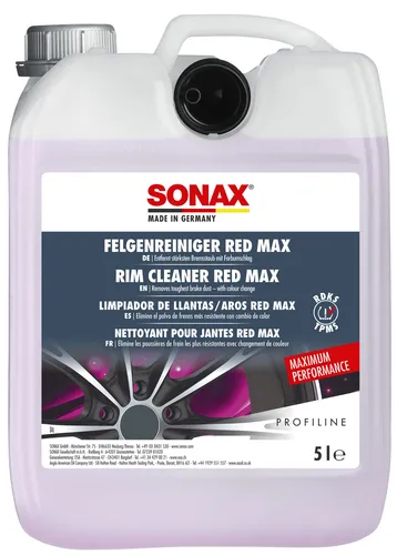 SONAX 02315050 RED MAX Felgenreiniger 5L - Effektiver Felgenreiniger für strahlend saubere Felgen, ideal für die Außenreinigung von Autos. 5 Liter für langanhaltende Anwendung.