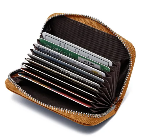 Fomax Geldbörse aus Leder, elegantes Kartenetui 100% Echtleder, Etui für viele Karten, mit rundum Reißverschluss, edles Kreditkartenetui