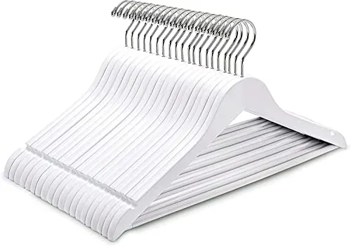 Amber Home 10 Stück 44,5cm Weiß Kleiderbügel aus Holz mit Stange und Nut, Robust Aufhänger für T-Shirt Hemd Anzug Mantel Kleid Hochzeit Trägertop