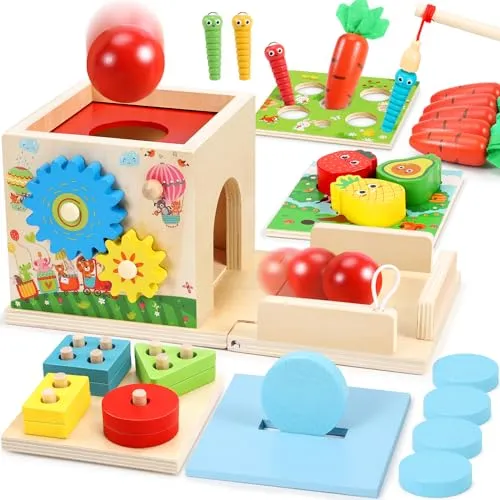 COOLJOY Montessori Spielzeug Ab 1 Jahr | Holzspielzeug Motorikspielzeug Ab 1 Jahr | 8-IN-1 STEM Geschenk Für Jungen Und Mädchen 2 3 4 Jahren
