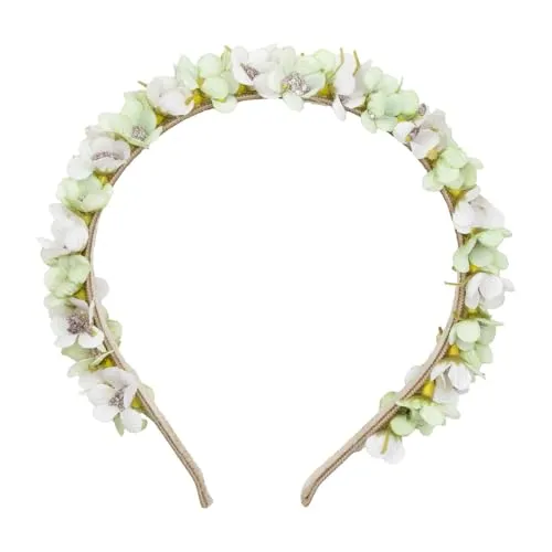 Blumen Haarreif Elfe - Farbauswahl - Kopfschmuck Haarschmuck Hochzeit Oktoberfest Dirndl Blumenmädchen Kirchweih (Weiß/Grün, Einheitsgröße)