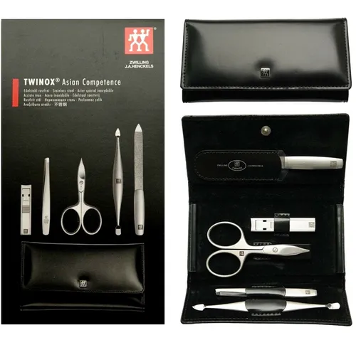 Zwilling Twinox Asian Competence Maniküre-Set 5-teilig - Nagelpflegeinstrumente-Set mit rostfreien, mattierten Edelstahlwerkzeugen für professionelle Maniküre im eleganten Etui, ideal für unterwegs.