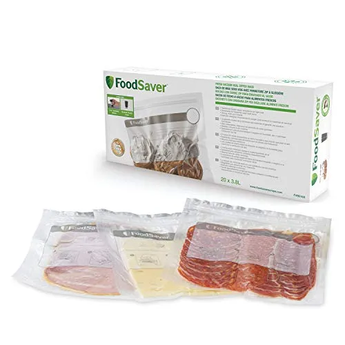 FoodSaver Wiederverwendbare Vakuum-Reißverschlussbeutel | 3,8 Liter | Für FoodSaver Vakuumiergeräte | BPA-frei | 20 Stück