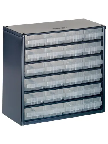 Raaco Cabinet 624-01 - Schrank mit Schubladen - Werkzeugkisten Aufbewahrungssysteme, ideal zur individuellen Unterteilung mit bis zu 16 Fächern pro Schublade für optimale Organisation.