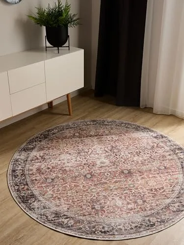 benuta Basic Waschbarer Teppich George - Multicolor 120 cm Rund - Kunstfaser - Rund & im Style: Vintage, Elegant, Hygge & Cozy, Orient Style - Pflegeleicht für Wohnzimmer Schlafzimmer