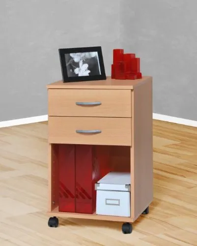 Möbeldesign Team 2000 Rollcontainer - Bürocontainer mit 2 Schubladen und offenem Fach, ideal für effiziente Aufbewahrung im Büro. Aus robustem Buche, mit praktischen Rollen für Mobilität.