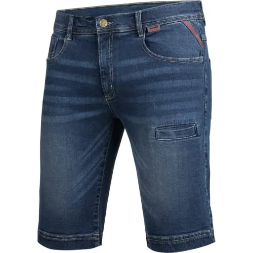 WÜRTH MODYF Arbeitsshorts Jeans Stretch X - Herren Arbeitsbekleidung in Größe 52 Blau - Diese bequemen Arbeitsshorts für Herren bieten optimale Bewegungsfreiheit dank elastischem Material. Mit 7 praktischen Außentaschen sind Ihre Werkzeuge stets griffbereit - ideal für den Sommer bei der Arbeit.