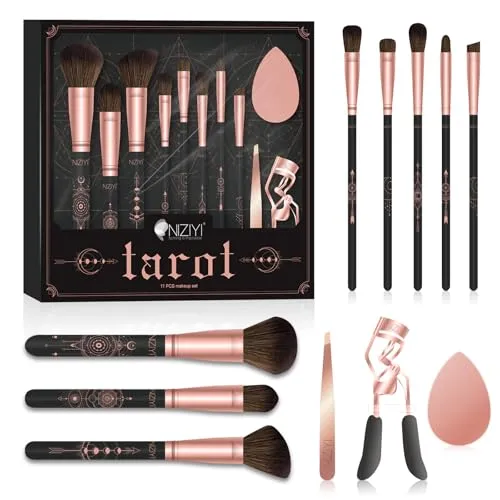 NIZIYI Make-up-Pinsel, professionelles 11-teiliges Make-up-Pinsel-Set, hochwertige synthetische Grundierung, Highlight-Puder, Concealer, Lidschatten, Rouge, Augenbrauenpinsel, Schwamm, Pinzette