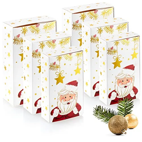 com-four® 6-teiliges Geschenkschachtel-Set in 3 Größen - Geschenkboxen mit Weihnachtsmotiven - Faltbox aus stabilen Pappkarton - faltbare Pappbox (6 Stück - Sterne/Santa)