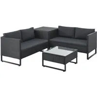 Juskys Polyrattan Lounge Santorini - Modulare Gartenmöbel für 4 Personen - Gartenmöbel in Schwarz mit Beistelltisch & Auflagenbox, modernes Design und wetterfestes Material für stilvolle Entspannung im Freien.