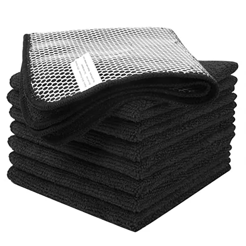 VIVOTE Microfaser Spültücher Spüllappen waschbar Geschirrtücher Mit Poly-Mesh-Scheuerseite Abwaschtücher Küche Haushaltstücher Lappen Küche,8Pack,30cmx30cm (Schwarz)
