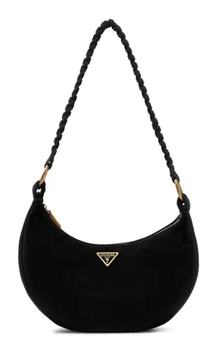 GUESS Leder Schultertasche Umhängetasche Amita Hobo Crossbody Bag Black schwarz