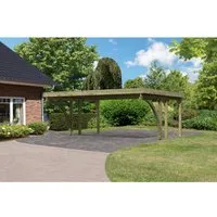 Karibu Doppelcarport Classic - Robuster Carport aus Nadelholz, ideal für den ganzjährigen Schutz Ihres Fahrzeugs. Mit stabilen 11,5 cm x 11,5 cm Pfosten und einer langlebigen Stahl-Dacheindeckung, die bis zu 125 kg/m² Schneelast trägt.