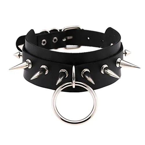 Spldsun Punk O Halskette, PU Leder Schlüsselbeinkette, Choker Gothic,Punk Spiked Verstellbare Punkrock Halskette Geschenk für Freundin Tochter