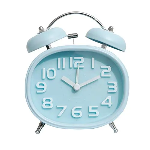 JZK Retro-Quarz-Doppelglockenwecker Nicht tickender leiser mit Hintergrundbeleuchtung batteriebetriebener lauter Wecker für schwere Schläfer, kleine Nachttischuhr für Schlafzimmer, Büro, Reisen, Blau