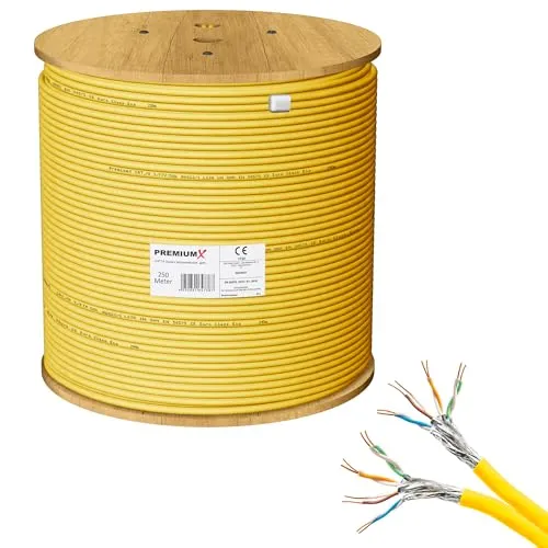 Premium X 250m CAT 7A Netzwerkkabel - Cat-6-Ethernetkabel für Hochgeschwindigkeitsnetzwerke, halogenfrei und ideal für professionelle Anwendungen mit 10 Gigabit Übertragung und geringer Störanfälligkeit.