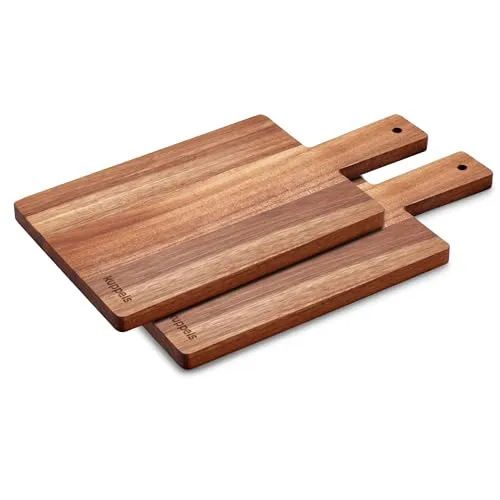 Kuppels NICE 2er Set Holz Schneidebrett mit Griff 35x18 cm - Praktisches 2er Set aus hochwertigem Akazienholz für die Küche. Ideal zum Schneiden und Servieren, langlebig und schnittfest. Mit Griff für einfachen Transport und platzsparende Aufbewahrung.