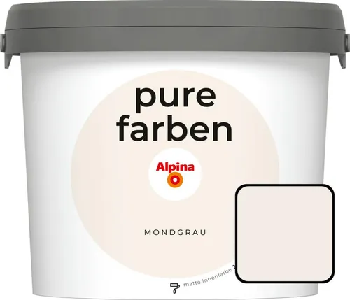 Alpina pure farben Wandfarbe – Mondgrau - Farben: Strapazierfähige, atmungsaktive Innenfarbe mit hoher Deckkraft, emissionsarm und geruchsneutral für ein optimales Raumklima – ideal für nachhaltige Wohnräume.
