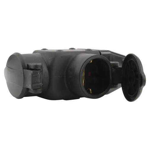 Unitec Schuko-3-Wege-Kupplung mit Klappdeckel, IP44, schwarz #44220L