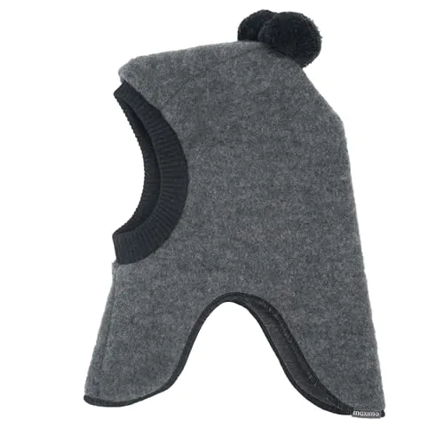 maximo GOTS MINI-Schlupfmütze mit 2 Pompons aus Wollfleece - Kuschelige Schlupfmütze aus 100% Merinowolle mit Bio-Baumwoll-Jerseyfutter. Ideal für kalte Tage, hält Kopf und Hals warm. Mit zwei verspielten Pompons für einen besonderen Look – Made in Germany.