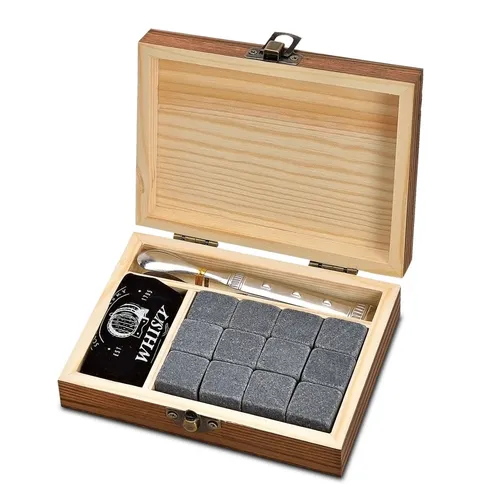 Whisky Steine Set 12 Wiederverwendbare Basalt Eiswürfel Zange + Stoffbeutel