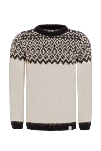 KIDKA Wollpullover Isländischer Pullover - Norwegerpullover für Damen / Herren - weiß - aus rauer isländischer Wolle