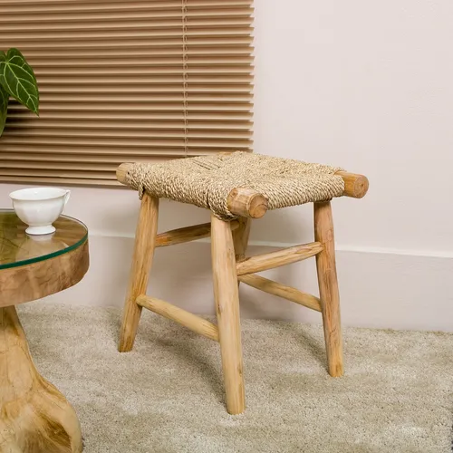 Hocker Teakholz Seegras Sitz-Hocker wohnfreuden