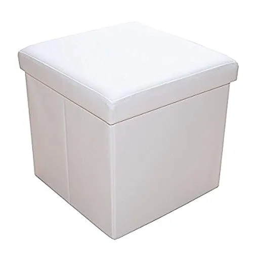 Natsen Sitzhocker mit Stauraum, 38 x 38 x 38 cm, faltbar Sitzwürfel aus Kunstleder, Sitzbank Fußhocker Fußablage Aufbewahrungsbox, White