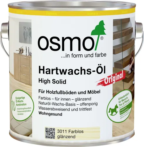 Osmo Hartwachsöl Original, 0,75l - glänzend, farblos 3011 - Wachse für den perfekten Schutz von Holzfußböden und Möbeln. Widerstandsfähig gegen Flüssigkeiten, speichel- und schweißecht, ideal für Kindermöbel.