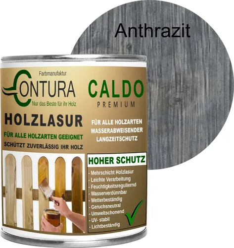 750ml - Holzlasur Dickschichtlasur Set + Pinsel 2in1 Dauerschutzlasur Holzschutz Lasur - 12 Anthrazit