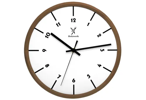 Holzwerk moderne Designer Wanduhr, 32 cm - Holzwerk Quarz Wanduhren in Braun und Weiß, nahezu lautloses Uhrwerk und einzigartiges Design aus Massivholz, ideal für stilvolle Wohnräume.