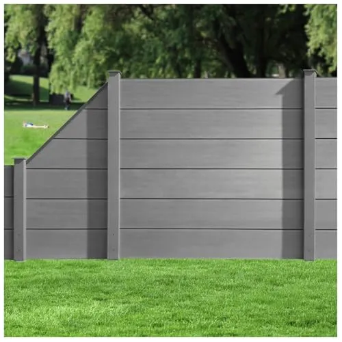 HORI WPC XXL Sichtschutz-Zaun, Steckzaun, Gartenzaun Komplettset beidseitig glatt 2x Quadratisch + 3x Pfosten zum Einbetonieren Zaun: Anthrazit I Pf.: Anthrazit