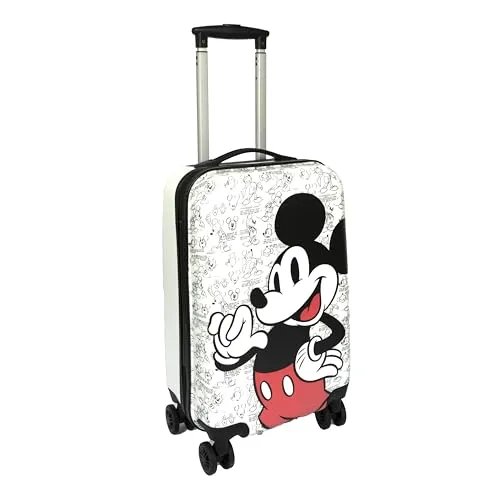 Undercover Mickey Mouse Reisekoffer - Kindergepäck mit 4 drehbaren Doppelrädern für müheloses Manövrieren und TSA Schloss für sichere Reisen. Mit 36 Litern Volumen bietet er ausreichend Platz für Urlaubsoutfits.