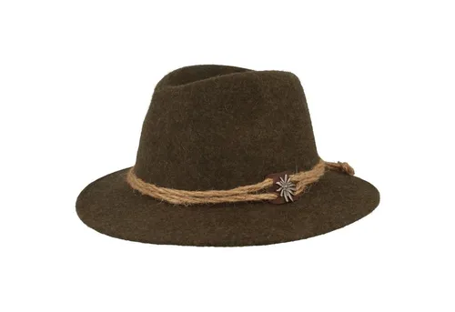 Breiter Trachtenhut Traveller Tiroler-Art - Grün mit breiter Krempe 57 - Caps & Hüte, stilvoller Traveller-Hut aus 100% Wolle, perfekt für Trachten-Liebhaber und Outdoor-Aktivitäten.