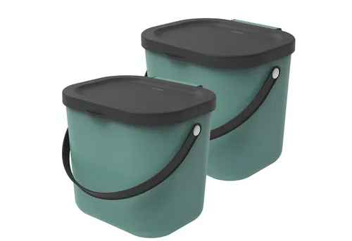 ROTHO Biomülleimer Albula 2er-Set Komposteimer 6l – kompakte Müllbehälter ideal für Küche, Stapelbar, mit Griff & Deckel – 6 l Recycling-Set für jeden Raum