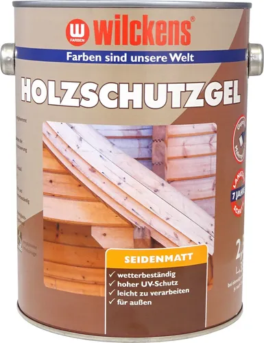 Wilckens Holzschutzgel seidenmatt Teak 2,5 l - Holzlasuren – Wetterbeständig und leicht zu verarbeiten. Ideal für den Außenbereich, schützt vor UV-Strahlen und Bläuebefall. Ergiebigkeit ca. 13-15 m²/l.
