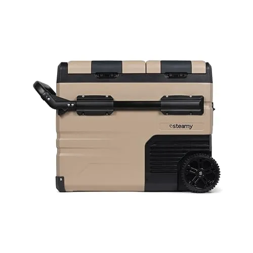 Steamy-E Dual Zone 45 Roller, Elektrische Kompressor Kühlbox mit Rollen, 45 Liter, 12V/ 230V, zum Kühlen und Gefrieren, Für Camping