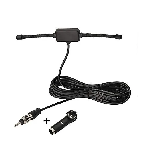 Eightwood Autoradio Antenne FM Car Radio Antenne Radio Patch Windschutzscheiben Paste Antenne FM 300cm Kabel + DIN Buchse 41585 auf ISO Adapter für Autos Radios LKWs Universal MEHRWEG
