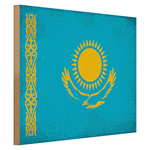 Holzschild Flagge Kasachstan 40x30cm Kazakhstan Vintage