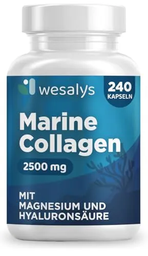 Kollagen Kapseln – 2500mg Marine Collagen Hyaluronsäure Komplex, 240 Kapseln hochdosiert, Angereichert mit Biotin, Coenzym Q10, Zink, Vitamin C, Vitamin A, Magnesium – Laborgeprüft. Meereskollagen