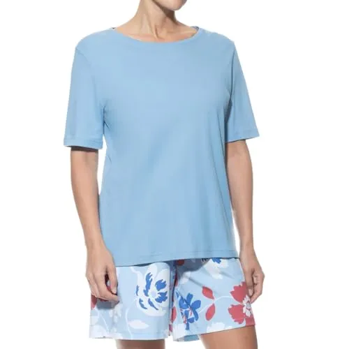 Mey - Springrose Schlafanzug (40 Blue Paradise) - Bequemer Schlafanzug aus natürlichen Materialien, bestehend aus T-Shirt und kurzer Hose. Ideal für erholsame Nächte und angenehme Träume.