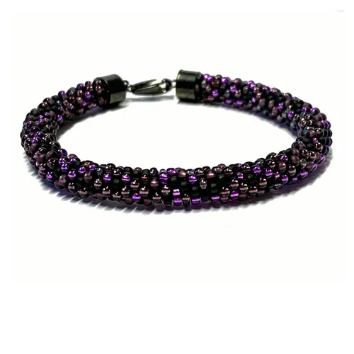 handgefertigtes Häkelarmband aus Glasperlen - Farbmix schwarz lila - mit 925/- S