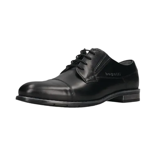 bugatti Schnürschuh aus echtem Leder in Schwarz - Größe 44 EU - Eleganter Schnürschuh aus hochwertigem Glattleder, ideal für stilvolle Anlässe. Pflegeleicht und mit Blockabsatz für angenehmen Tragekomfort.