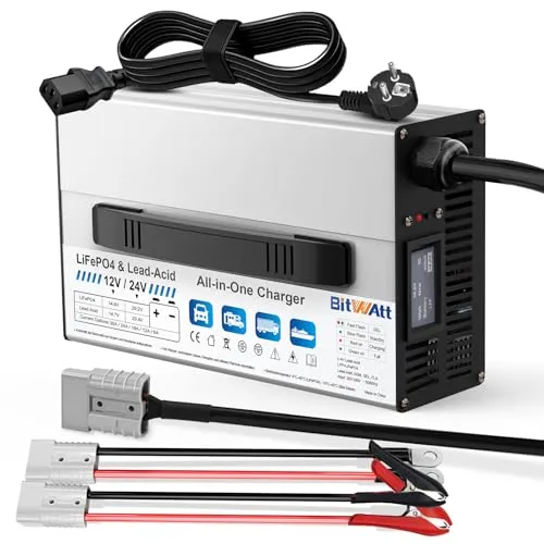 12V/24V All in One LiFePO4 & AGM Ladegerät, 6A–30A Einstellbar, Autobatterie Ladegerät für LiFePO4 Blei-Säure, AGM,Gel,FLA mit LCD Display für Auto (12V/24V LiFePO4 & AGM)