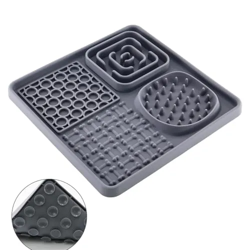 alwaiiz Schleckmatte Hund, Leckmatte Hund mit Saugnäpfen, Slow Feeder Hunde Leckmattefür für Hund Baden, Krallenpflege und Fellpflege(BPA-Frei, Silikon, Grau)