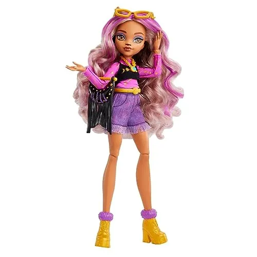Mattel Monster High 2022 Day Out – MTHKY72 – Puppe mit Gelenken, 25 cm, Motiv: Clawdeen Wolf, Violett
