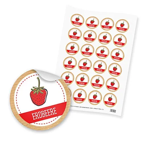 itenga 24x Sticker Aufkleber Erdbeere Marmelade Konfitüre Likör Etikett für Einmachgläser Weckgläser
