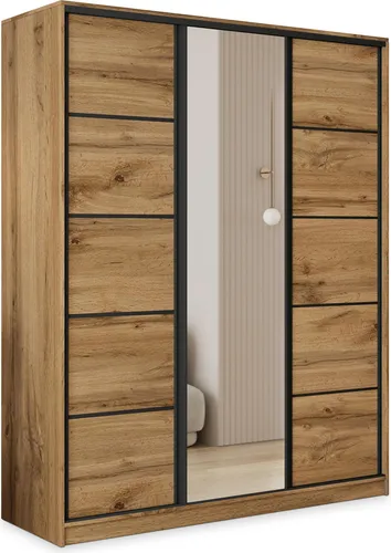 Masseno Schwebetürenschrank Eiche Wotan - Kleiderschrank mit 9 Fächern und 4 Schubladen, elegantes Design mit großem Spiegel für mehr Licht und Raumgefühl, ideal für Ihr Schlafzimmer.