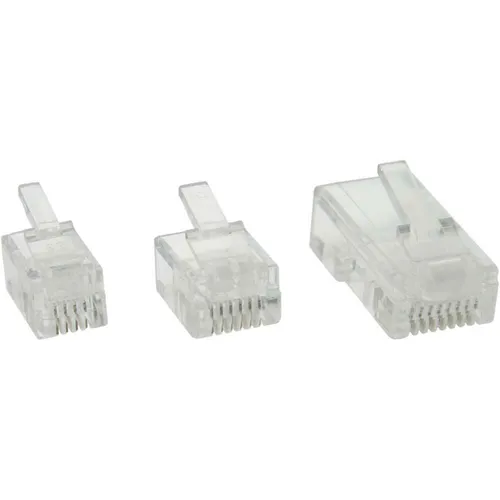 InLine 73016 - 10er Pack RJ12 Modularstecker 6P6C, zum Crimpen auf Flachkabel, vergoldete Kontakte für optimale Signalübertragung